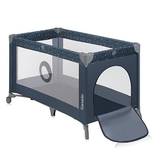 Patut pliant Lionelo Stefi, Cu un nivel, Cu intrare laterala cu fermoar, 2 roti, 120x60 cm, Conform cu standardul european de securitate EN 716, Albastru