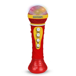 Microfon Bontempi, Cu efecte de fluierat, aplauze si tobe, Cu lumini, Alimentare pe baza de baterii,6x19,5x6 cm, 36 luni+, Rosu