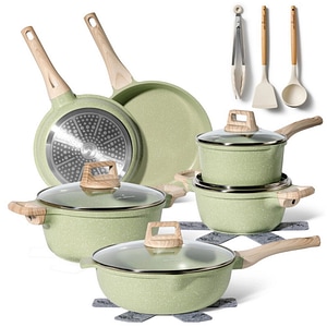 Set oale si tigai Just Perfecto JL-787, 15 cm, aluminiu turnat, finisaj marmura, inductie, accesorii, verde