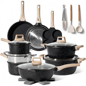 Set oale si tigai Just Perfecto JL-722, 21 piese, aluminiu turnat, finisaj marmura, inductie, gatit cu aburi, accesorii, negru