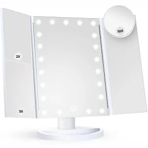 Oglinda Cosmetica Elindor, cu Iluminare LED, Marire 2X, 3X, 10X, Control Tactil, Alimentare Dubla, Alb