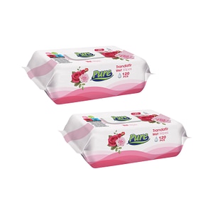 Set servetele umede Pure, 2 pachete x 120 buc, Trandafir