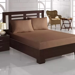 Set de pat 3 piese Studio Casa, cearceaf de pat dublu cu elastic 160x200cm, set de 2 fete de perna 50x70cm, 100% bumbac, maro
