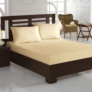 Set de pat 3 piese Studio Casa, cearceaf de pat dublu cu elastic 160x200cm, set de 2 fete de perna 50x70cm, 100% bumbac, crem
