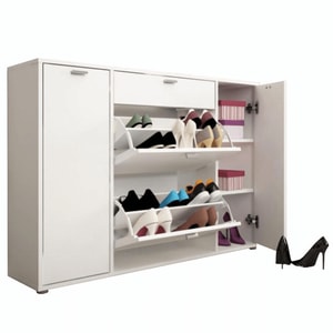 Pantofar hol/dulap pantofi, modern, suporturi inclinabile, 120x85x28cm, alb