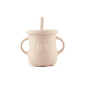 Cana Kidnort, Retter Mjolk, Din silicon, Cu capac si pai, Cu manere, Capacitate 200 ml, Bej