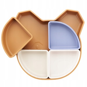 Farfurie Kidnort, Retter, Din silicon, 4 in 1, Cu compartimente detasabile, Brun