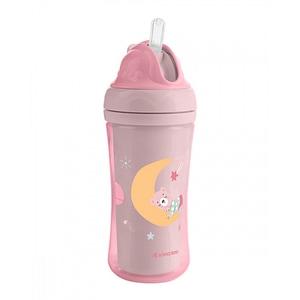 Cana cu pai KikkaBoo, Moony me, Din silicon, Capacitate 220 ml, Pink