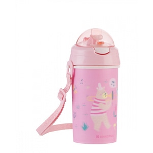 Cana cu pai KikkaBoo, Music Fest, Din silicon, Cu curea, Capacitate 450 ml, Pink