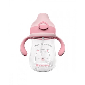 Cana cu pai KikkaBoo, Bear with me, Din tritan, Cu manere, Capacitate 300 ml, Pink