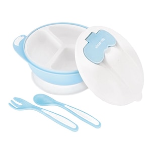 Set hranire KikkaBoo, Bowl, 4 in 1, Castron, Multifunctional, Cu ventuza, Cu tacamuri, Blue