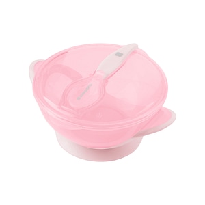 Set hranire KikkaBoo, Feedy, Castronel, Cu ventuza si capac, Cu lingurita, Pink