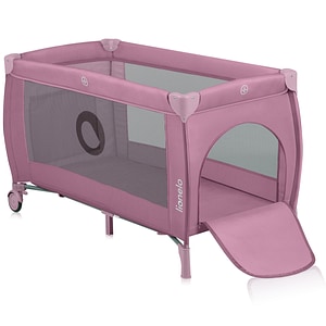 Patut pliant Lionelo Stefi Plus, Cu doua nivele, Cu intrare laterala cu fermoar, 2 roti, 120 x 60 cm, Conform cu standardul european de securitate EN 716, Roz