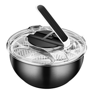 Bol din inox pentru uscat si spalat legume NEXTLY, 3.5l, multifunctional, gradat, 28.5cm diametru, fund antiderapant, capac transparent, gri
