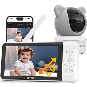 Baby Monitor WiFi/NO WiFi 4in1 MaxView HelloKid Y6, Night Vision, Tableta/APP Smartphone, Motion Tracking, Temperatura/Umiditate, Zoom, 3000mAh, Stocare Card SD si Cloud, White
