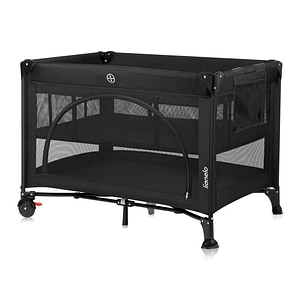 Patut pliant Lionelo Laura, 102x74 cm, Doua nivele, Tarc, Include salteluta si geanta de transport, Pereti din plasa, Pana la 15 kg, 0 luni +, Negru