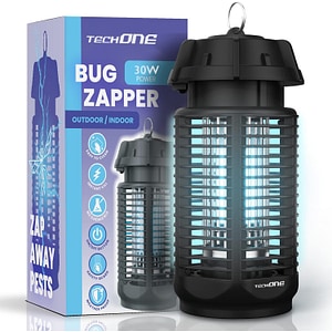 Lampa UV Anti Insecte Techone Pest Killer, Functie Anti Tantari, Muste, Musculite, Silentioasa, Impotriva Insectelor, Radiatie 360, Interior sau Exterior, 30 W, 80m2, Negru