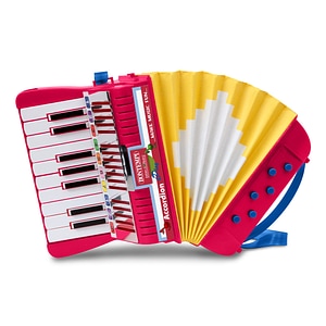 Acordeon Bontempi, Cu 17 clape si 6 butoane de bas, Curea de umar inclusa, 21x12x21 cm, 36 luni+, Red 