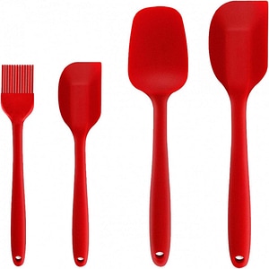 Set de o perie si 3 spatule pentru bucatarie Binhai, silicon, rosu