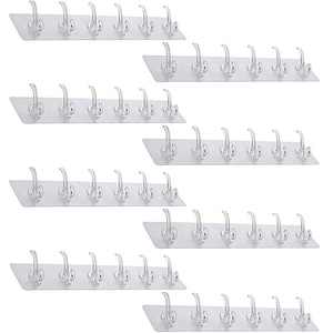 Set 8 x cuier autoadeziv cu 6 agatatori NEXTLY, pentru baie/hol/bucatarie, adeziv puternic, ajustabil, waterproof, transparent