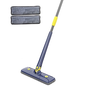 Set mop multifunctional cu 2 lavete NEXTLY pentru suprafete uscate si umede, cap dreptunghiular rotativ 360 si pliabil 180,  maner 110cm, albastru