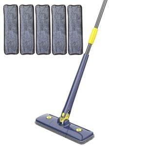 Set mop multifunctional cu 5 lavete NEXTLY pentru suprafete uscate si umede, cap dreptunghiular rotativ 360 si pliabil 180,  maner 110cm, albastru