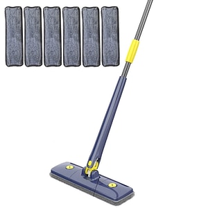 Set mop multifunctional cu 6 lavete NEXTLY pentru suprafete uscate si umede, cap dreptunghiular rotativ 360 si pliabil 180,  maner 110cm, albastru