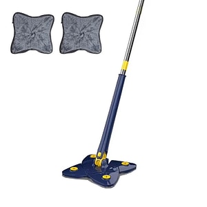 Set mop multifunctional cu 2 lavete NEXTLY pentru suprafete uscate si umede, cap forma de stea rotativ 360 si pliabil 180,  maner 110cm, albastru