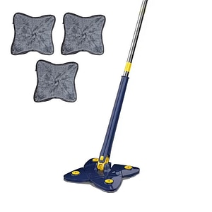 Set mop multifunctional cu 3 lavete NEXTLY pentru suprafete uscate si umede, cap forma de stea rotativ 360 si pliabil 180,  maner 110cm, albastru