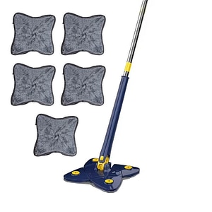 Set mop multifunctional cu 5 lavete NEXTLY pentru suprafete uscate si umede, cap forma de stea rotativ 360 si pliabil 180,  maner 110cm, albastru