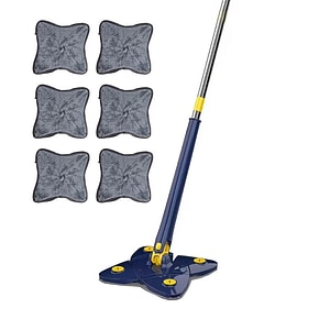 Set mop multifunctional cu 6 lavete NEXTLY pentru suprafete uscate si umede, cap forma de stea rotativ 360 si pliabil 180,  maner 110cm, albastru