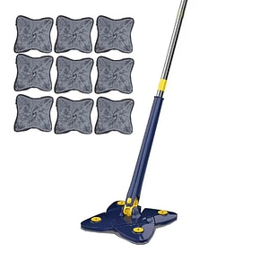 Set mop multifunctional cu 9 lavete NEXTLY pentru suprafete uscate si umede, cap forma de stea rotativ 360 si pliabil 180,  maner 110cm, albastru