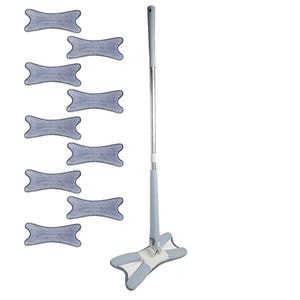 Set mop multifunctional cu 9 lavete NEXTLY pentru suprafete uscate si umede, cap rotativ 360 si pliabil 180,  maner 110cm, albastru deschis