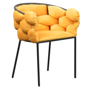Scaun dining, matlasat, tapiterie eleganta galbena, sezut moale, picioare rezistente din metal, negre, ideal pentru living, bucatarie, saloane, 62x52, 5x75 cm