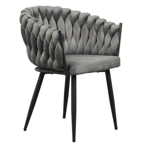 Scaun dining, de design, tapiterie eleganta gri inchis, sezut moale, picioare din metal cromat, negru, living, bucatarie, saloane, 64x55x78 cm