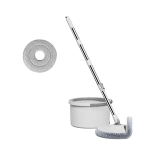 Set mop rotund cu galeata si laveta PAA-home, cap flexibil pentru colturi, sistem 360 de autocuratare cu razuitor integrat, 2 compartimente pentru apa curata si murdara
