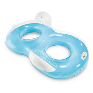 Colac de inot dublu Intex, material PVC, 2 manere puternice, sarcina maxima 160 kg, 198 x 117 cm, albastru si alb