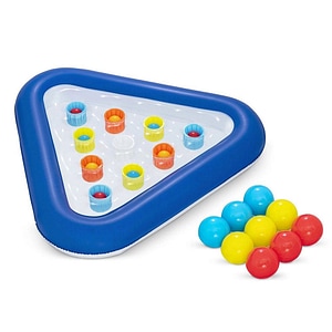 Joc de biliard pentru piscina Bestway, material PVC, triunghi gonflabil, 9 bile colorate, 105 x 97 cm