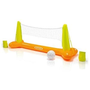 Poarta de volei gonflabila pentru piscina Intex, material PVC, minge, plasa, 239 x 64 x 91 cm, verde si portocaliu