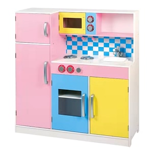 Bucatarie pentru copii Ginger Home, Cu design colorat, Din lemn, Dimensiuni 90x30x90 cm