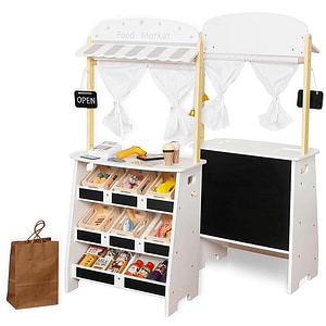 Joc de rol Ginger Home, Magazin si teatru, 2 in 1, Cu casa de marcat, terminal POS, scaner cu sunet, accesorii, 45x24x97.5 cm, 3 ani+