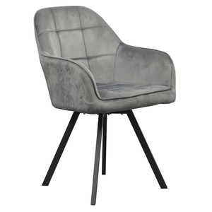 Scaun dining, tapiterie eleganta din catifea gri inchis, picioare pivotante, negre, din metal, ideal pentru living, bucatarie si alte spatii, cu sezut moale, 57x59x85 cm