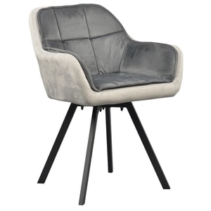 Scaun de dining, tapiterie eleganta, gri inchis, deschis, picioare din metal, negre, rezistente, sezut moale, design elegant, living, bucatarie, 57x52x87 cm