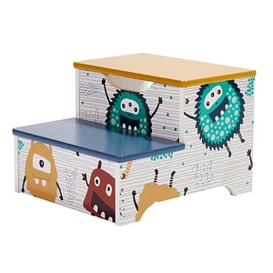 Inaltator pentru copii Ginger Home, Monster, Din lemn, Cu 2 trepte, Cu spatiu de depozitare, Cu maner de transport