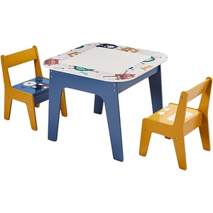Set mobila copii Ginger Home, Monster, 4 in 1, Cu tabla si blat pentru stivuire constructori tip lego, Dimensiuni masa 60x60x49.5 cm
