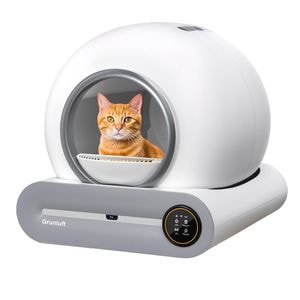 Litiera Automata Smart Pisici Grunluft PurrfectLitter, Auto-Curatare, Sterilizare Automata UV, Senzori Ambientali, Aplicatie Mobila, 65L + 9L, Saci Inclusi, Pres Inclus, alb