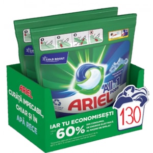 Detergent rufe automat Ariel Mountain Spring, 2 buc x 65 capsule, 130 spalari