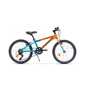 Bicicleta MTB Pegas Drumet 20", cadru otel, 6 viteze, frane V-brake, portocaliu-turcoaz