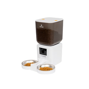 Hranitor automat smart SHAW pentru caini si pisici, aplicatie mobila, 7L, programare hranire, camera reglabila, 2 boluri, alb
