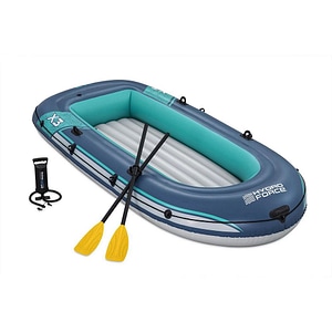 Barca gonflabila Bestway, 3 camere de aer, 3 adulti, 2 vasle din plastic, sarcina maxima 360 kg, pompa cu piston inclusa, 294 x 137 cm